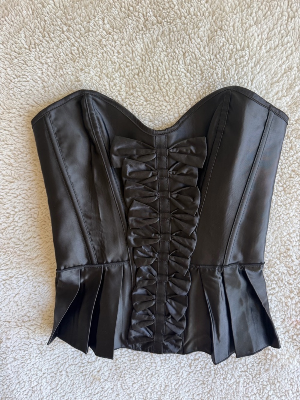 Black Satin Strapless Corset Top with Front Ruching